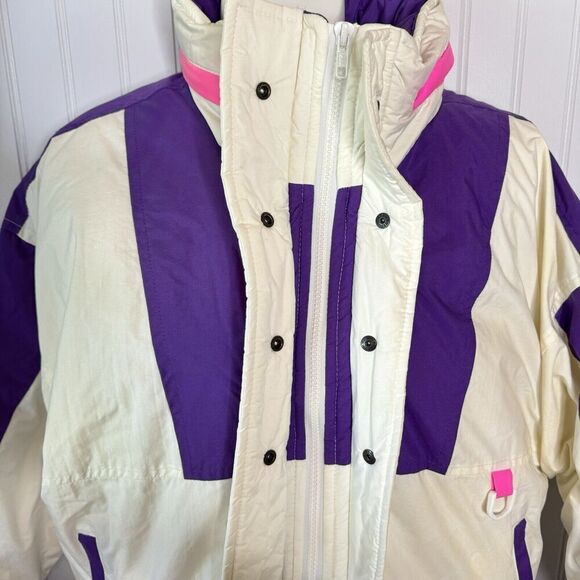 Vintage Sz M 10/12 Purple White Ski Suit Jacket Overall Pants 80s St John’s Bay - Picture 7 of 16